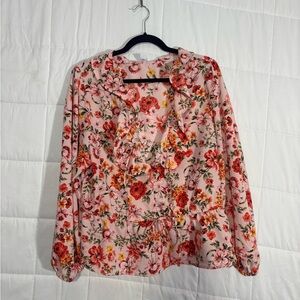 Old Navy Women's Boho Colorful Floral Long Sleeve Ruffled Blouse Top
